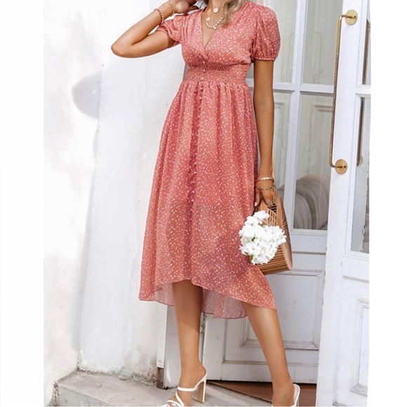 MIDI Floral dress in coral - Picture 1 of 10